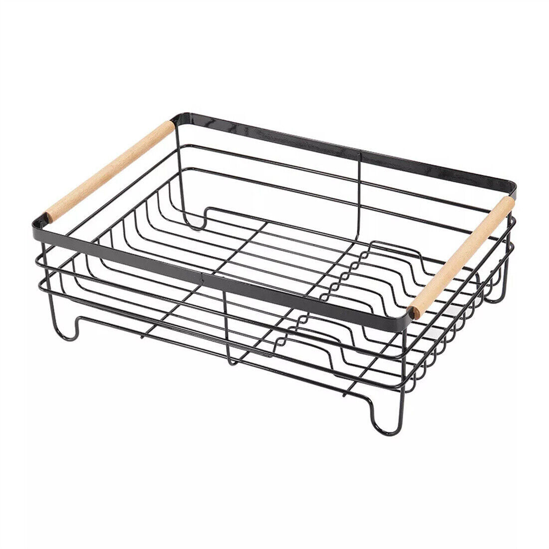 Black Large Dish Drainer Rack With Drip Tray Cutlery Holder Plate Kitchen SinK